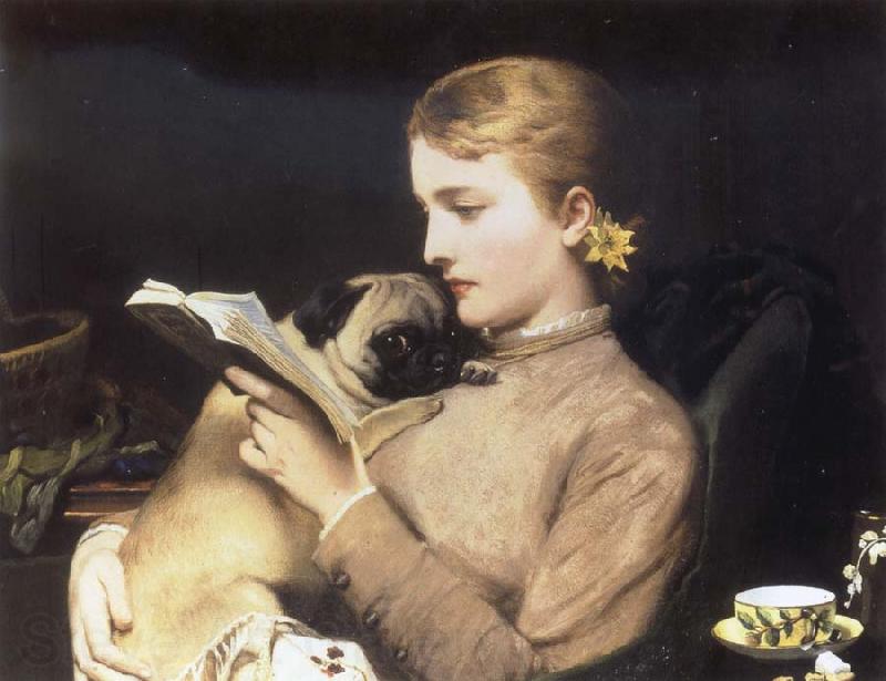 Charles Barber Girl Reading with Pug Germany oil painting art